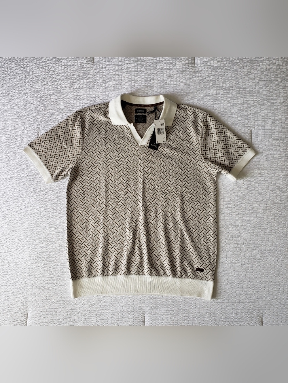 NWT! BUFFALO David Bitton Men's Geometric Design Polo Shirt (S) Beige